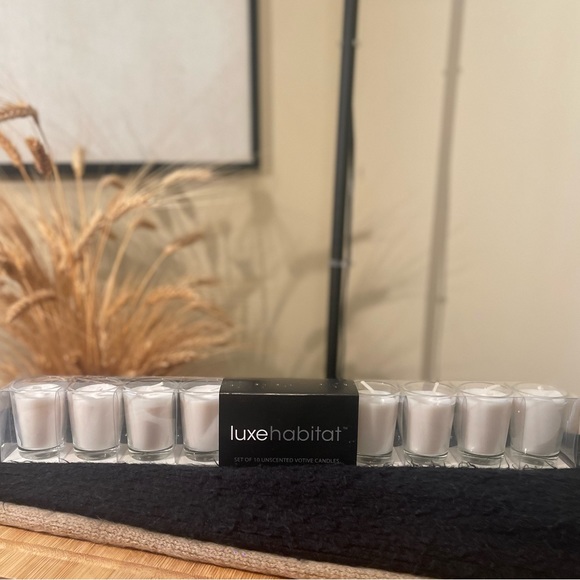 🕯🖤🤍🥂 Luxe Habitat Set of White 10 Unscented Glass Votive Candles - Picture 3 of 6